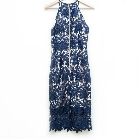 Keepsake Floral Embroidery Overlay Midi Dress Racer Back - Picture 6 of 7